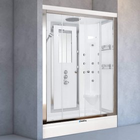 Resim Duvar Arası Tekneli Buharlı | Masajlı Compact Duşakabin | Mod - 100x120 / Beyaz / Tekneli 