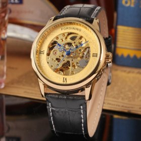 Resim Hanyang Altın Forsınıng Eğlence Basit Rüzgar Mekanik Saat Altın Içi Boş Dairesel Mekanik Hareket Saati Erkek ve Kadın Saatleri (Yurt Dışından) 