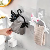 Resim Sevimli Karikatür Kedi Havlu Askısı - Matkap Gerektirmeyen Duvara Montaj, Banyo Havluları & Aksesuarları için Plastik Depolama Kancası 