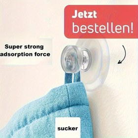 Resim 4 Adet Süper Güçlü Vantuz Kancalar - Banyo Duvarları, Pencereler, Araç Güneşlikleri İçin Uygun, Somunlu Cam Vantuzu, Pratik Şeffaf PVC Kancalar, Delme Gerektirmeyen, Kullanışlı Kancalar 