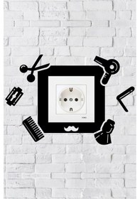 Resim Berber Temalı Dekoratif Priz Çerçevesi İç Ölçü 8,4x8,4 Cm Dekoratif Priz - Anahtar Çerçevesi Siyah 