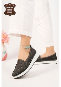 Resim Elit Mn84c Kadın Hakiki Deri Espadril Siyah Siyah 