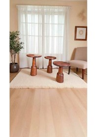 Resim Ahşap Mantar Sehpa 3 Lü Fındık Renk Doğal Zigon Fiskos Takımı Kahverengi 