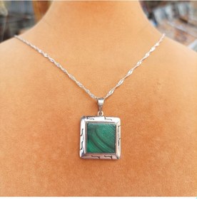 Resim Firuze Gümüş Malakit Taşlı Gümüş Kadın Kolye F1600689 