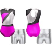 Resim Gül&Gümüş Kızlar Jimnastik Bale Dansı Iki Parçalı Kıyafet Kolsuz Bodysuit Ve Şort Altları Kırmızı - Gümüş 