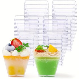 Resim 25 adet/50 adet/100 adet Trapezoid Mini Tatlı Bardakları, (60ml/2oz) Tekrar Kullanılabilir Şeffaf Plastik Bardaklar, Pasta, Mousse, Yoğurt, Dondurma ve Aperatif Mutfak Eşyaları Hizmeti için Uygun 
