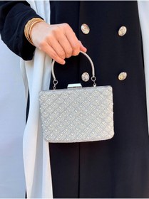 Resim Çanta Trend Kadın Taşlı El ve Uzun Zincir Askılı Kova Model Abiye Çanta ( Düğün Nişan Nikah Balo Mezuniyet ) 