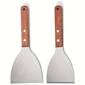 Resim 2 adet Ahşap Saplı Paslanmaz Çelik Spatula - Yırtma, Karıştırma ve Servis için Ergonomik Mutfak Araçları, Pişirme ve Fırın için Mükemmel, Fırın Temelleri | Ergonomik Mutfak Aracı | Dayanıklı Mutfak Eşyaları 
