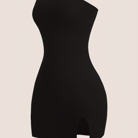 Resim Kadınlar İçin Seksi Bodycon Askısız Mini Etek - Yüksek Bel Esnek Kırmızı Elbise, Yan Yırtmaçlı, Makinede Yıkanabilir Düz Renk Parti ve Gece Kıyafeti, Tüm Mevsimler İçin, Formu Vurgulayan Stil, Yüksek Esneklikli Malzeme 
