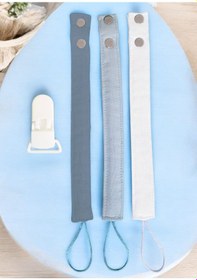 Resim Joyous Mom Kids 3'lü Müslin Bebek Emzik Askısı 1 Plastik Klips Lacivert - Mavi 