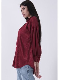 Resim Feminist Bordo Üzeri Desenli Gold Düğme Detaylı Tunik 45951993.04 Bordo 