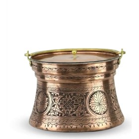 Resim El Işlemeli Bakır Yoğurt Kabı 5 Lt, Gaziantep Sanatı, Dayanıklı ve Şık Tasarım 