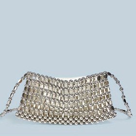 Resim 2024 Parıldayan Vintage Pullu Çapraz Çanta - Sabit Askılı, Fermuarlı Kadınlar için El Yapımı Gümüş Boncuklu Clutch 