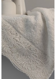 Resim Gipür Dantelli Banyo Havlusu Takımı-%100 Pamuk Banyo Seti-gelin Havlusu Krem Krem 