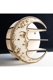 Resim AstroloziShop Dekoratif Ahşap Ay Duvar Rafı 