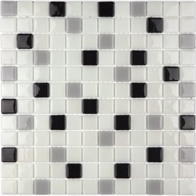 Resim Mutfak, Banyo, Havuz, Sauna, Spa ve Tüm Yüzeyler Için 25X25 mm Beyaz, Siyah, Gri Cam Mozaik. 