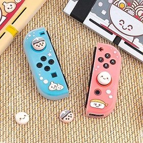 Resim BelugaDesign Boba Dumpling Thumb Grips | Cute Cutecore Food Pork Bun Face Bubble Tea | Kawaii Japanese Button Joystick Cap Cover | Compatible with Nintendo Switch 1 Standard Lite OLED 