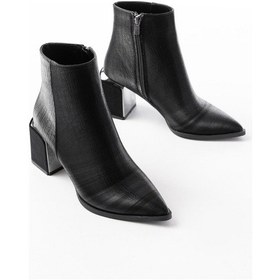 Resim Dnz-410 Siyah Fermuarlı Topuklu Kadın Günlük Bot Beyaz 