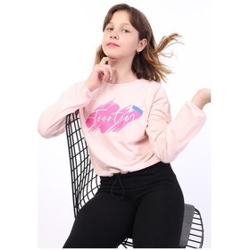 Resim Toontoy Kids Toontoy Kız Çocuk Baskılı Bisiklet Yaka Uzun Kollu Tişört - Beli Ayarlanabilir Pudra 