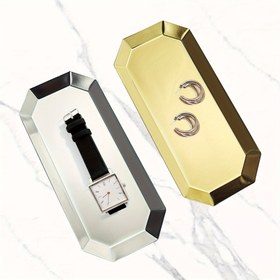 Resim Paslanmaz Çelik Dekoratif Tepsi - Kozmetikler, Takılar, Atıştırmalıklar ve Ev Dekoru için Çok Amaçlı Düzenleyici - Modern Tasarım, Pil Gerektirmez, Kozmetik Depolama Tepsi | Zarif Tepsi | Parlatılmış Bitiş, Ev Dekoru için Tepsi 