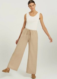 Resim Bej Beli Bağcıklı Keten Kadın Pantolon - BEJ / 42 