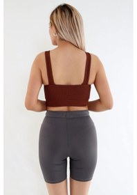 Resim Kompedan Fitilli Crop Sporcu Sütyeni-kahverengi Kahverengi 