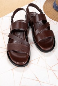 Resim Ducavelli Roma Hakiki Deri Erkek Sandalet, Hakiki Deri Sandalet, Ortopedik Taban Sandalet, Hafif Der 
