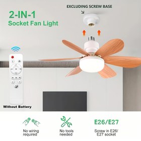 Resim 2-in-1 Soket Fan Işık Uzaktan Kumanda ile, 3 Hızlı 3 Renkli Ayarlanabilir LED Tavan Fanı, E26/E27 Vida Tasarımı, 2/4 Saat Zamanlayıcı ve Hafıza Fonksiyonu, 41.91cm/52.07cm Yatak Odası Oturma Odası için - Yaz Arkadaşı, Yatak Odası Tavan Fanı, Modern Tavan Fanı, Dayanıklı Fan Bıçakları 