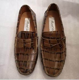 Resim Butik Tülin Uniseks Hakiki Dana Derisi Açık Kahve Kroko Baskı Bant Kaymaz Kauçuk Geçme Taban Loafer 