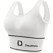 Resim 1 adet Yüksek Destekli Spor Sütyeni, Çıkarılabilir Pedli - Kablosuz, Esnek Naylon Karışımı, Kabartmalı Dokulu, "DANSM" Harf Detayı - Yoga ve Koşu için İdeal, Makinede Yıkanabilir 