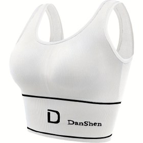 Resim 1 adet Yüksek Destekli Spor Sütyeni, Çıkarılabilir Pedli - Kablosuz, Esnek Naylon Karışımı, Kabartmalı Dokulu, "DANSM" Harf Detayı - Yoga ve Koşu için İdeal, Makinede Yıkanabilir 