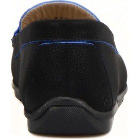 Resim Siyah Deri Kadın Loafer Mavi Detaylı 