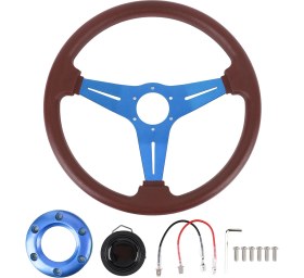 Resim Creatorally 14IN Yarış Direksiyon Korna Düğmesi ile Pu Deri Rahat Kavrama 6 Delik Direksiyon Hub Adaptörü Mavi (Yurt Dışından) 