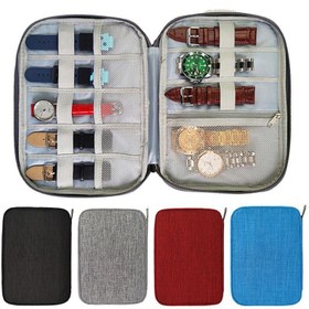 Resim 1 adet Çok Fonksiyonlu Polyester Saat Düzenleyici Kılıf, Apple Watch Kayışı için Taşınabilir Seyahat Saklama Çantası, Ayarlanabilir Bölmelerle Dikdörtgen Kumaş Astarlı Tutucu Kılıf 