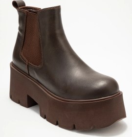 Resim Luvi Shoes Clen Kahverengi Cilt Hakiki Deri Lastikli Kadın Kalın Tabanlı Bot Kahverengi Deri 