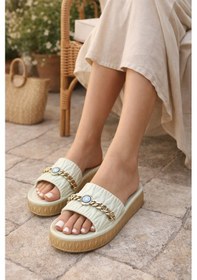 Resim Nazar Boncuğu Detayıyla Işıldayan Yaz Terliği Yeşil 