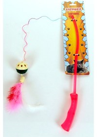 Resim Catmozz Özel Tüylü Zilli Plastik Toplu Plastik Saplı Kedi Oyuncağı Oltası 50 CM 