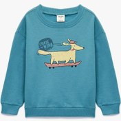 Resim Koton Pamuklu Uzun Kollu Bisiklet Yaka Köpek Baskılı Sweatshirt Yeşil 6wmb10246tk Yeşil 