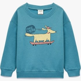 Resim Koton Pamuklu Uzun Kollu Bisiklet Yaka Köpek Baskılı Sweatshirt Yeşil 6wmb10246tk Yeşil 