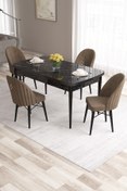 Resim Canisa Roz Serisi 80x132 Mdf Açılabilir Siyah Mermer Desen Masası Takımı 4 Kahverengi Sandalye 