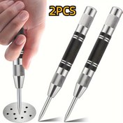 Resim 2 adet ASDTODW Ağır Hizmet Tipi Otomatik Merkez Delme, 12.7cm Premium Paslanmaz Çelik Krom Kaplama - Metal, Plastik, Ahşap için Ayarlanabilir Yaylı Darbe Delik İşaretleyici - Dayanıklı ve Hassas Araç 