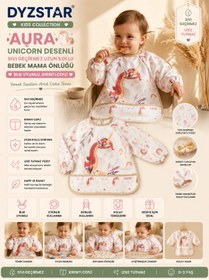 Resim DYZSTAR Aura Unicorn Desenli Uzun Kollu Bebek Mama Önlüğü - Sıvı Geçirmez, Kırıntı Cepli ve Kol Koruyuculu Beslenme Önlüğü 