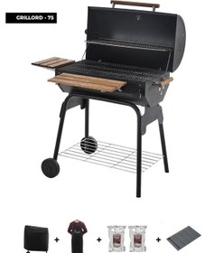 Resim Grillord 75 Kömürlü Barbekü 1 Adet Döküm Izgaralı + Hediye Seti Önlük + Kılıf + 2 2 Kg Kömür Gümüş - Siyah 