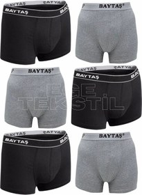 Resim Baytaş Boxer Ekonomik 6Lı Paket 3 Adet Gri 3 Adet Siyah Gri - Siyah 