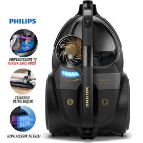 Resim Philips Marathon Yüksek Emiş Güçlü Hepa Filtreli POWERCYCLONE10 ve Nanoclean Teknojili Premium Torbasız Süpürge, Onerous Mutfak Tartısı Hediye 