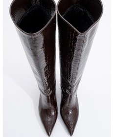 Resim Luvi Shoes Camila Kahve Baskı Kadın Topuklu Çizme Kahve Kroko 