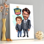 Resim Havalı Baba ve Oğlu Karikatürlü Kanvas Tablo 