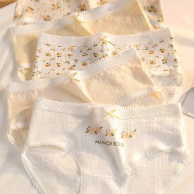Resim 5 adet Kadın Orta Yükseltilmiş Çiçek Desenli İç Çamaşırı - Sevimli Kelebek ve Çiçek Tasarımı, Nefes Alabilen Rahat Külotlar, Yay Detayları ile, Yumuşak Beyaz Günlük Kıyafet için, Rahat İç Çamaşırı, Eğlenceli İç Çamaşırı, Yumuşak Kumaş İç Çamaşırı 