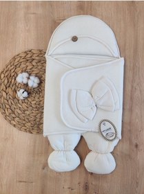 Resim Soft Yumuşak Ayaklı Bebek Kundağı Unisex Bebek Dış Kundak Battaniyesi Hastane Çıkışı Uyku Tulumu Ekru 