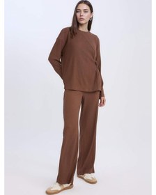 Resim Defacto Bürümcük Pantolon Wide Leg Geniş Bol Paça Esnek Belli C0200AX24AUBN316 Kahve 
